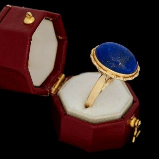 Antique Vintage Art Deco 14k Gold Chinese Carved Lapis Lazuli Band Ring Sz 7.  5