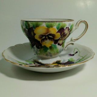 E W Princess Porcelain Tea Cup And Saucer Pansies Hand Painted Made In Japan