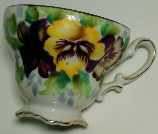E W Princess Porcelain Tea Cup and Saucer Pansies Hand Painted Made in Japan 2