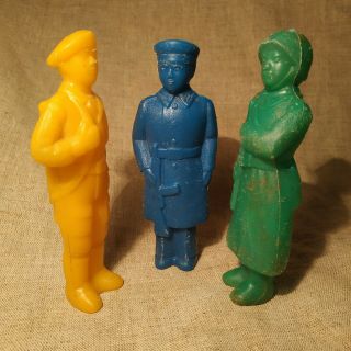 Set Of 3 Vintage Rare Russian Plastic Toy - Soldiers - 5.  3 In - Soviet Doll Ussr