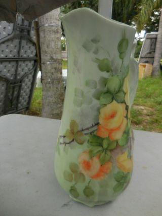Antique Hand Painted 9.  75 " Tall Porcelain Water Pitcher