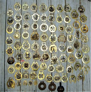 86 Different Vintage Horse Brass Ornamental Medallions Stamped Cast England