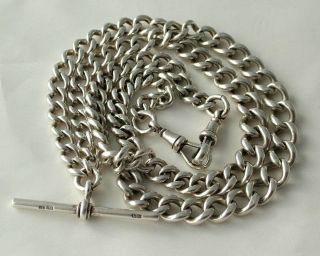 Heavy H/m Antique Victorian Sterling Silver Double Albert Chain 25 Inches 76.  2g