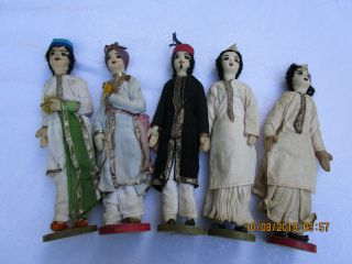 Antique/vintage 5 India Dolls Handmade Real Hair 13 "