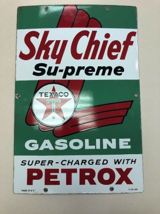 Vintage Texaco Sky Chief Petrox Supreme Gas Station Porcelain Pump Sign 1960