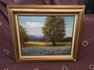 Vintage 1981 " Texas Bluebonnets " Nocoma,  Tx Oil Painting By Leone Hays