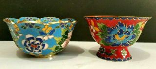 Elegant 20th Century Chinese Brass Cloisonne Enamel Decorative Bowls