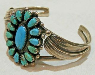 Vintage Native American Sterling Silver & Turquoise Cuff Bracelet 4