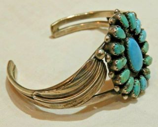 Vintage Native American Sterling Silver & Turquoise Cuff Bracelet 5