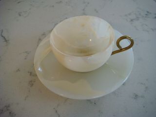 Vintage Alabaster Tea Cup Cup & Saucer Solid Marble Gvc