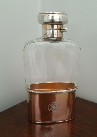 Asprey & Co.  Sterling Silver And Crystal Hip Or Hunting Flask Hallmarked 1898
