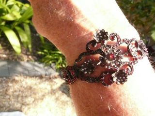 Antique Victorian Era Rose Cut Bohemian Garnet And Natural Seed Pearl Bracelet