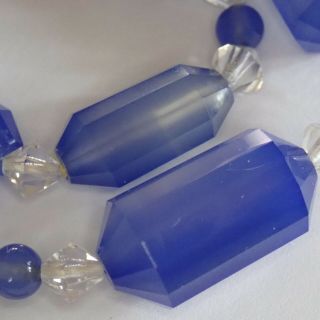 Antique Art Deco 14k Gold Natural Faceted Blue Chalcedony Quartz Bead Necklace