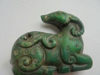 Centuries - Old Chinese Green Jade/hardstone Sheep/goat/ram Hand - Carved