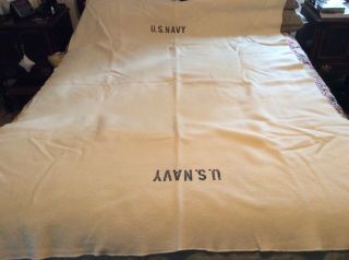 Authentic Wwii Us Navy Blanket - Measures 54in X 72in - 3 Small Wear Holes