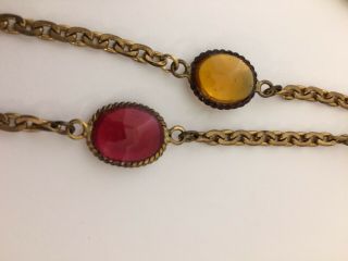 VINTAGE 1984 CHANEL Red & yellow Gripoix Necklace faux pearl Gold tone 32in long 6