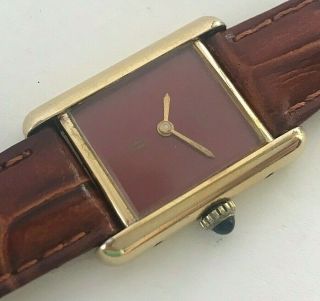 Vintage Must De Cartier Tank Vermeil 925 Silver Ladies Hand Winding Watch