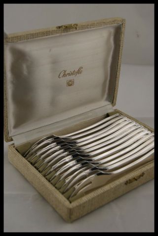 Christofle America 12 Snail Forks Silverplated Sea Food Lobster Crab 6.  3/4 " Case