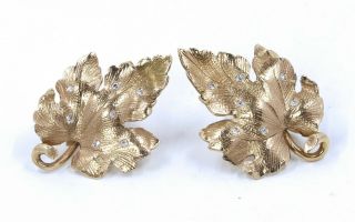 Vintage 14k Yellow Gold Diamond Flower Screw - Back Earrings 9.  4 Grams (134)