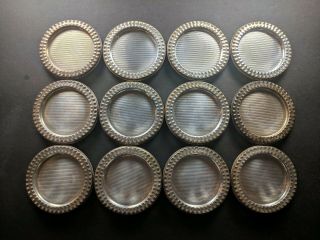Set Of 12 Crest Silver Co.  Sterling Weighted Coasters Mid Century Hammered Edge