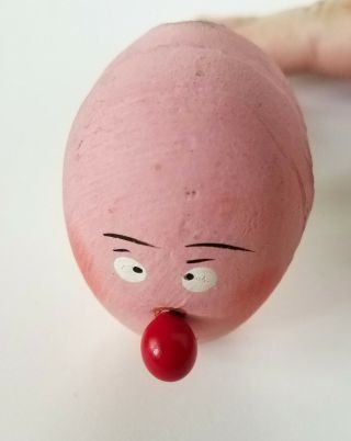 Antique Paper Mache Pink Face Bald Red Nose GERMAN TOY FAVOR Halloween pipe 5