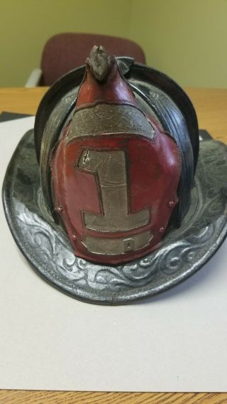 Vintage Rare John Olson Co.  Leather Fire Helmet Early 1900 
