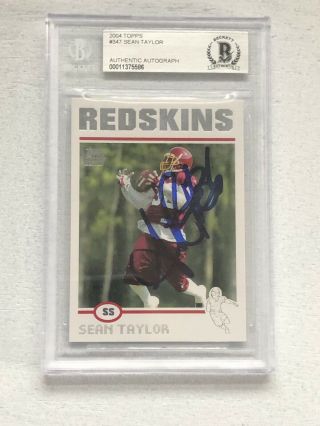 Sean Taylor Redskins Signed Topps Rookie Card Beckett Bas Encapsulated Rare Rc