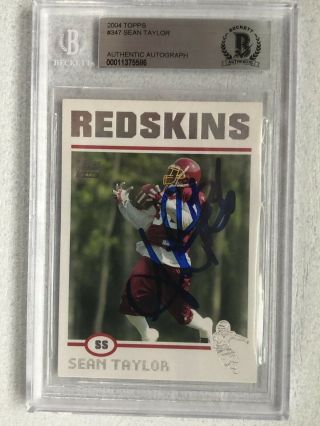 Sean Taylor Redskins Signed Topps Rookie Card Beckett Bas Encapsulated Rare RC 2