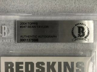Sean Taylor Redskins Signed Topps Rookie Card Beckett Bas Encapsulated Rare RC 5