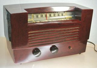 RARE - RCA VICTOR ANTIQUE OLD ART DECO MARBLED RED CATALIN BAKELITE TUBE RADIO 9