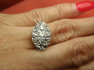 Antique Vintage 14k Solid White Gold With 15 Diamonds Art Deco Ring Size 6 1/2