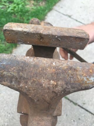 Antique Vintage Blacksmith Post Leg Vise,  4” Jaw.  41” total length.  Forging Tool 3