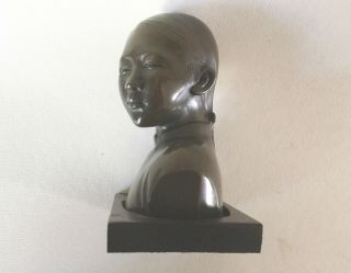 Signed DC French Indochina BRONZE Bust of a Vietnamese Girl DUCAM Sculpture Vtg 10