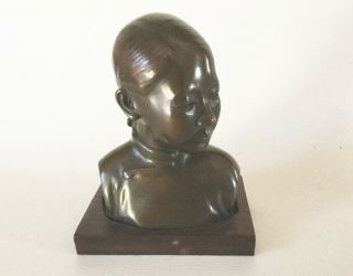 Signed DC French Indochina BRONZE Bust of a Vietnamese Girl DUCAM Sculpture Vtg 2
