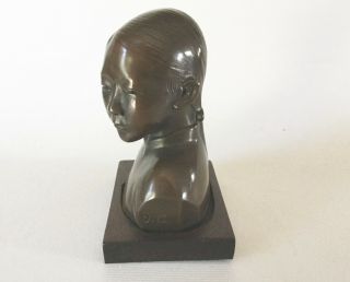 Signed DC French Indochina BRONZE Bust of a Vietnamese Girl DUCAM Sculpture Vtg 3