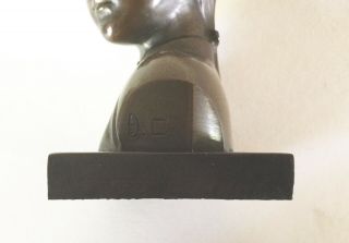 Signed DC French Indochina BRONZE Bust of a Vietnamese Girl DUCAM Sculpture Vtg 9