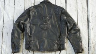 Harley Davidson Men Vintage Cruiser Embossed Eagle Metal Badge Leather Jacket Xl