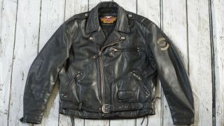 Harley Davidson Men Vintage Cruiser Embossed Eagle Metal Badge Leather Jacket XL 2