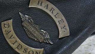 Harley Davidson Men Vintage Cruiser Embossed Eagle Metal Badge Leather Jacket XL 6