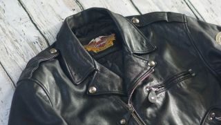 Harley Davidson Men Vintage Cruiser Embossed Eagle Metal Badge Leather Jacket XL 7
