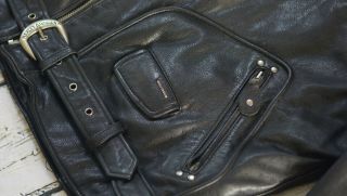 Harley Davidson Men Vintage Cruiser Embossed Eagle Metal Badge Leather Jacket XL 8