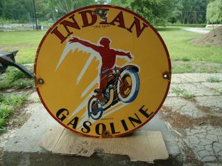 Vintage " 1936 Sprit " Indian Gasoline Motorcycle Porcelain Gas Station Pump Sign