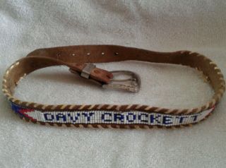 Vintage Davy Crockett Beaded Kids Belt With Metal Buckle