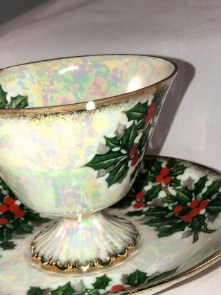 Vintage Ucagco Japan Tea Cup and Saucer Holly Berry Iridescent Set 3