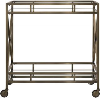 Metropolitan Antique Brass Metal Mobile Bar Cart With Mirror Glass Top By Q 5
