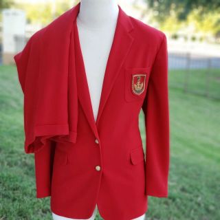 Ralph Lauren Rl Crest 2pc Pant Suit Jacket Blazer Ruby Red Wmns Plus 18w Wool