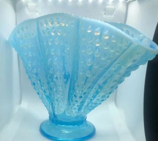 Vintage Fenton Blue Glass Scalloped Edge Fan Vase