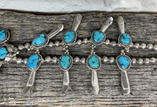Vintage Antique Native American Navajo Silver Squash Blossom Necklace Turquoise 10