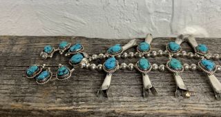 Vintage Antique Native American Navajo Silver Squash Blossom Necklace Turquoise 11