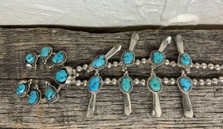 Vintage Antique Native American Navajo Silver Squash Blossom Necklace Turquoise 12